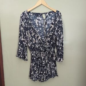 Navy and White Floral Romper